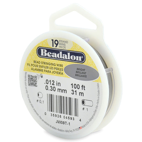 19 Strand Stainless Steel Bead Stringing Wire, .012 in (0.30 mm), Bright, 100 ft (31 m)