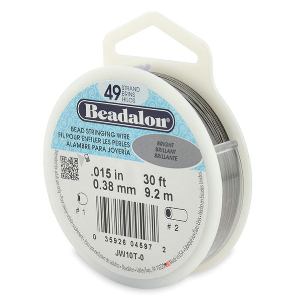 49 Strand Stainless Steel Bead Stringing Wire, .015 in (0.38 mm), Bright, 30 ft (9.2 m)
