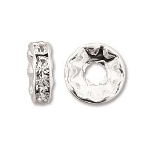 10MM 3.5MM HOLE RS RONDELLE SILVER W/ CRYSTAL